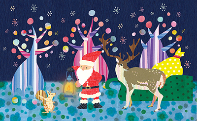 サンタと森の動物たち